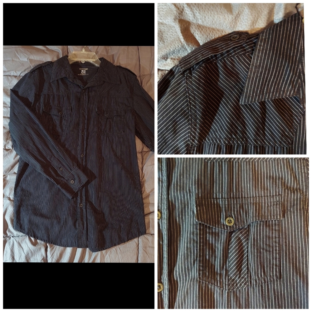 Black/white pinstriped cotton button down by Uproar